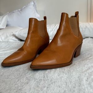 Women's Tan Leather Ankle Booties - Pointed Toe Chelsea Style (7.5)